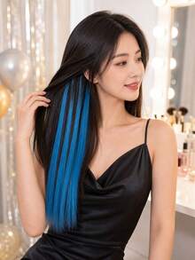 5pcs Blue Hair Clips Hair Extensions, Fashion Long Wigs With Color Options, Blue Long Wigs, Suitable For Daily Use And Parties, Multi-Color Anime Character Cosplay Wigs, Suitable For Cosplay, Festivals, Anime Conventions, Celebrations - B - View 6