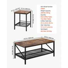 Juego de 3 piezas de mesas para sala de estar, mesa de centro industrial de 41.3 pulgadas con 2 mesas laterales cuadradas, juego de mesas de centro y laterales de fácil montaje con patas de metal, para oficina, sala de estar y apartamento - 41,3 pulg. - Ver 7