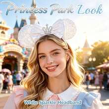 Disney White Sequin Mouse Ear Headband, Lace Bow With Rhinestone Crown Decor, Elegant Hair Accessory For Theme Park Wedding Party Cosplay - Multicolor - View 1