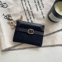 Suede Patchwork Puppy Pendant Women's Bifold Leather Wallet With Simple Belt,Mini Pouch - Multicolor - View 6
