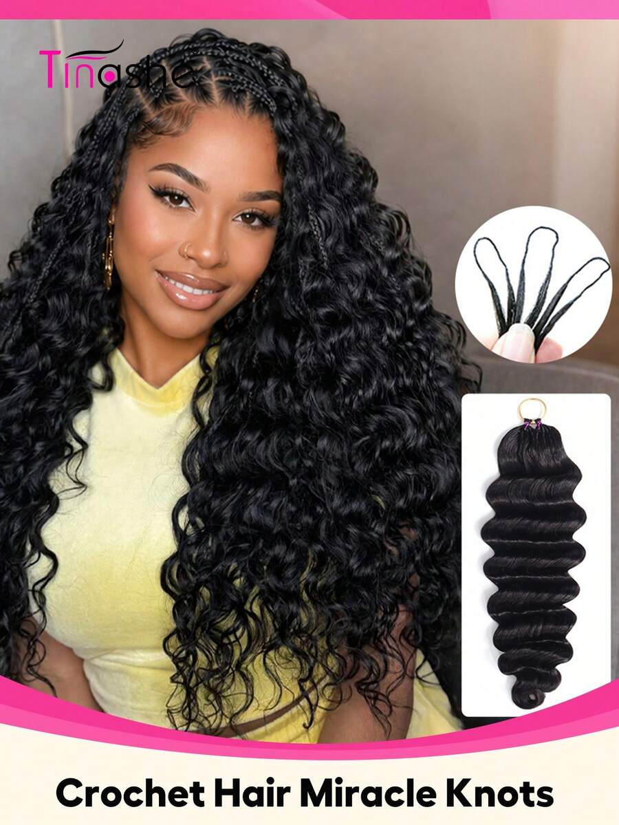 Tinashe Tóc nối móc Feather bằng tóc thật, sóng sâu lỏng, đã chia sẵn, tái sử dụng được, nút thắt Miracle, tóc tết phong cách Boho