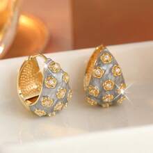 DIYCCPC Vintage Elegant Enamel Flower Earrings With Synthetic Zirconia Decor, Suitable For Women's Daily Wear, Dates And Parties, Multi-Functional - Two-color - View 3