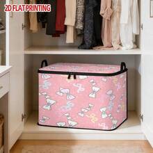 1pc Large Foldable Zipper Storage Box, 2D Cartoon Bow Pink Pattern Storage Box, High-End Style Element Print, Perfect For Travel, Bedding And Wardrobe Organization Solution,Bedroom Room Decor,Back To School - View 5
