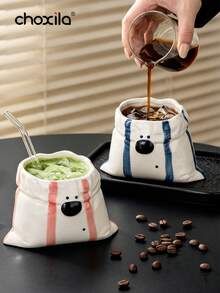 choxila 1 370ml Creative Cloth Patterned Handheld Cup, Cute Little Dog Ceramic Coffee Cup With Pleated Bag Design, Innovative Latte Cup, Suitable For Home, Office, Afternoon Tea And Daily Use - Puppy-shaped Cup - View 4