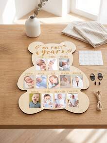 12 Monthly Picture Frame,One Year Birthday Wooden Photo Board, My First Year Milestone Photo Board Baby First Year Wood Sign (Bear) - Bear-shaped - View 9