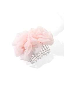 1pc Women's Solid Color Ins Style Mesh Flower Hair Comb Hair Stick Hair Accessory, Versatile For Daily/Date/Commute - Multicolor - View 11