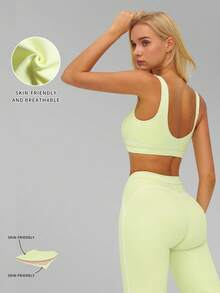 MFVIM Women's Sports Suit, Two-Piece Set With Color-Blocked Lines, Sports Bra And Flared Pants, High-Waisted, High-Elasticity, Quick-Drying Yoga Set - Olive Green - View 5