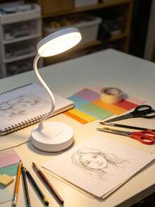 Guanova 1 Stück 3-farbig umschaltbare LED Schreibtischlampe, Schlafzimmerleuchte mit Handyhalter-Funktion, (USB-betrieben/Batterie-betrieben optional), 3-farbiges Licht, einstellbare Helligkeit, Bürobeleuchtung, Tischlampe, Nachttischlampe, Leselampe, dekorative Nachtleuchte, geeignet für Büro, Schlafzimmer, Wohnzimmer, Bürolesen und Lernen, Küche, Schlafzimmerbeleuchtung, Batteriekapazität: 800mAh - Tischleuchte mit rundem Fuß - Übersicht 8