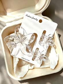 3pcs Transparent Plumeria Hair Clips, Minimalist Large And Medium Flower Hair Claws, Vacation Style Women's Hair Accessories - Multicolor - View 2