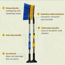 yucen 1pc Winter Extendable Car Snow Brush 3-In-1 Multi-Function Snow Remover With Ice Scraper And Frost Brush, Detachable Handle, PVC Material, Portable Car Snow Removal Tool - A - View 9