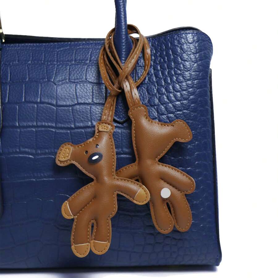 1pc Cute Brown Bear Keychain, Faux Leather Bag Charm, Adorable Cartoon Animal Pendant, Suitable For Backpack, Car Keys, Wallet Decoration, Unique Gift For Animal Lovers - Multicolor - View 1