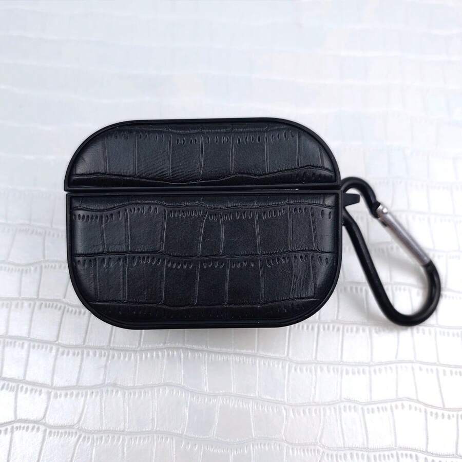 Compatible For AirPods 4 Pro 3 1/2/3 Black Crocodile Pattern Oval Leather Strap With Hook - Black - View 1