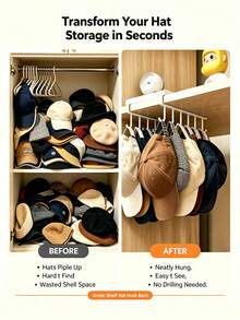 2Pcs Wall Mount Hat Rack With 6 Heavy Duty Iron Hooks, Portable Over Door Cap Holder, Fits Baseball Golf Caps All Sizes, Multi-Purpose Hat Organizer For Entryway Closet Dorm Bedroom, Space Saving Hat Display Storage Rack - Multicolor - View 3