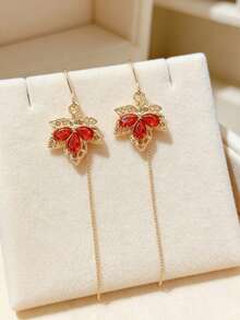 1 Pair Of Fashionable Personalities Long Maple Leaf Earrings Suitable For Women's Daily Commuting ﻿ ﻿ - Red - View 2