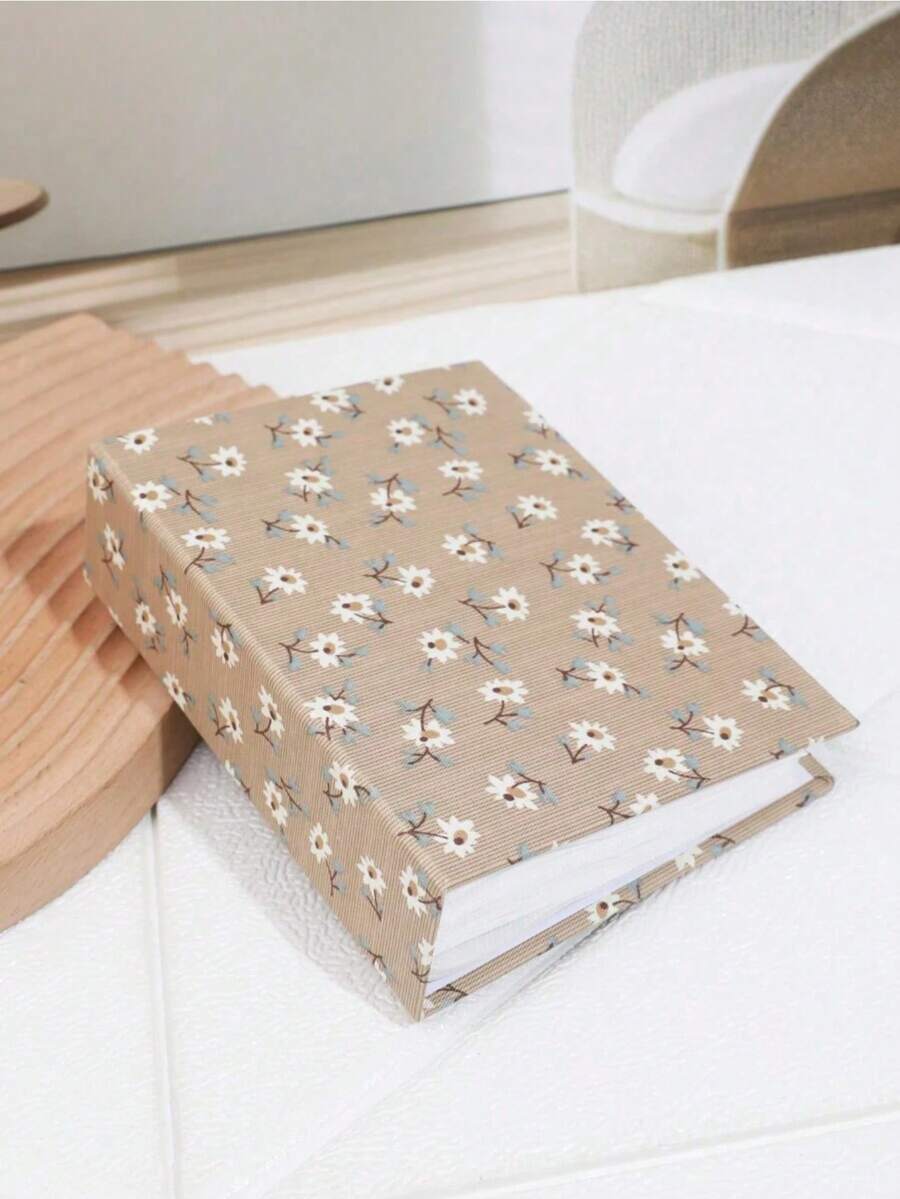1 pieza Álbum de fotos de 6 pulgadas, incluye 100 insertos, portada minimalista vintage con estampado floral blanco, álbum de fotos insertable, decoración del hogar - marrón - Ver 1