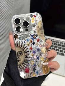 1PC Ins Sun & Star IMD Full Coverage Shockproof PC Phone Case Compatible With Apple 11 Pro Max/12 Pro Max/13 Pro Max/14 Pro Max/15 Pro Max/16 Pro Max/17 Pro Max - Multicolor - View 4