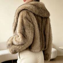 OFTBUY Solid Color Faux Fur Women's Loose Streetwear Casual Jacket, Autumn/Winter - Khaki - View 3