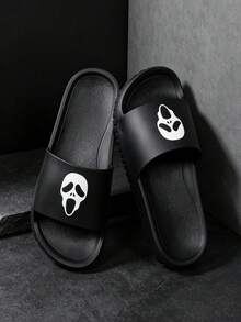 Men's Casual Slides, Summer Comfortable Lightweight Slip-On Slippers, Black Printed Round Toe, Fashion Outdoor Beach Vacation Pool SPA Leisure Area Sandals - Black - View 3