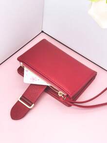 MINGYOU Cartera de mano corta suave, elegante, exquisita y linda con cremallera para monedas - Rojo - Ver 3