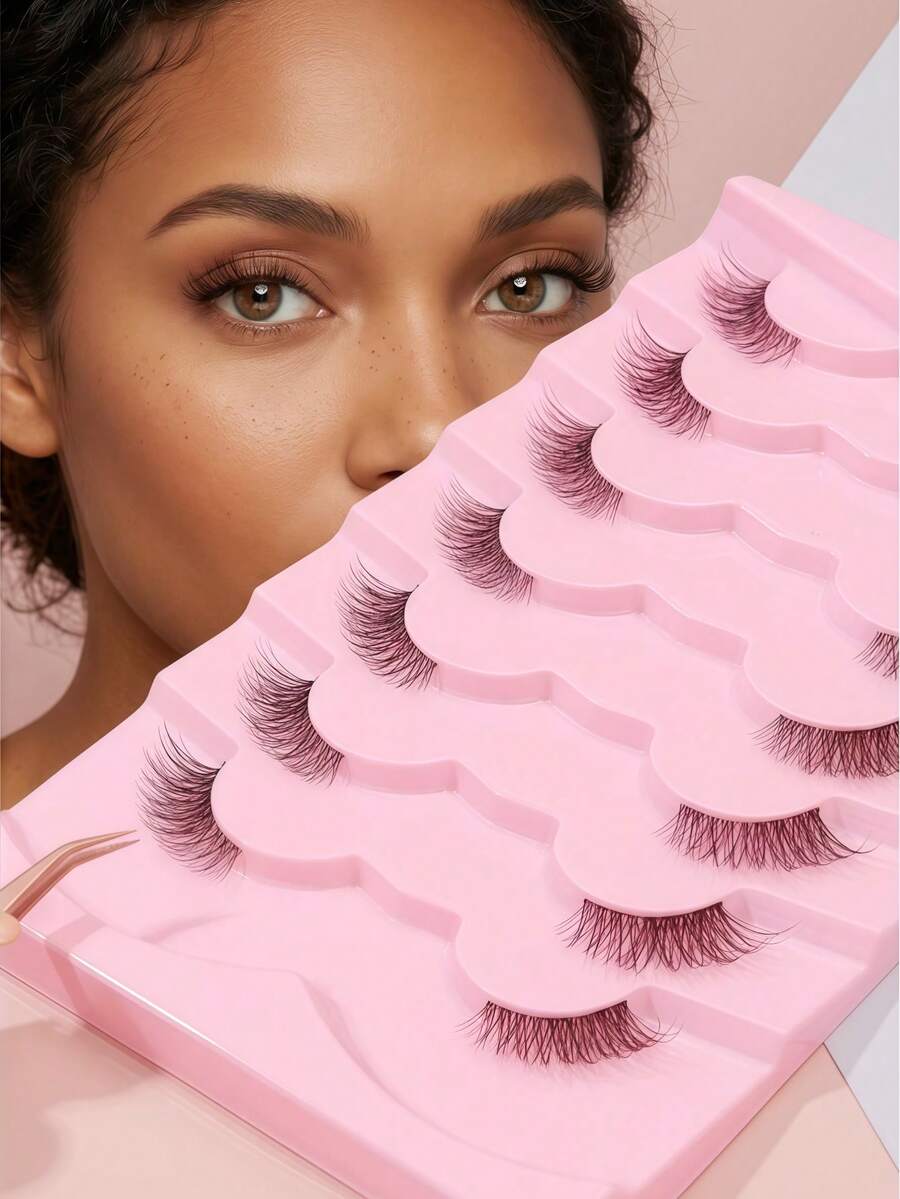 7 Pairs Half-Length False Eyelashes, Reusable Natural Fluffy Lash Extensions, Faux Mink Soft Strip Lashes, For Daily Eye Makeup & Office Wear - View 1