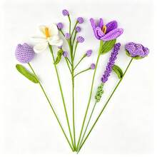 6pcs/Set Finished Handmade Crochet Flower Tulip Rose Lavender Snowberry Artificial Bouquet, Suitable For DIY Wrapping Knitted Flower Bouquet, Bedroom, Dining Room, Living Room, Dining Table Decoration Yarn Flower Artificial Flower, Best Gift For Valentine's Day, Mother's Day, Christmas, Thanksgiving, Birthday, Handmade Crochet Flower - Multicolor - View 15
