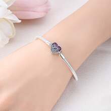 1pc S925 Sterling Silver Snake Chain Basic Bracelet, Multiple Heart Clasp Options, Starry Sky Colorful Zirconia, Hollow Floral Pattern, Infinity Symbol Pink Diamond Design, Can Be Freely Matched With Beads, Comes With Gift Box, Suitable For DIY Jewelry Making, Gentle Girl Daily Gift Accessory - Multicolor - View 9