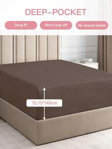 HONEYMOON 1件裝純色超細纖維包床單，40cm/15.75英吋深口袋全周彈力床單，緊身貼合不易移位，柔軟舒適，適用所有尺寸床墊，居家床寢與學校宿舍必備，栗色 - 紫紅色 - 查看 2