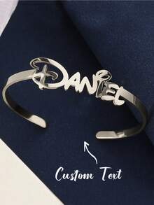 Women's Customized Name Bracelet, Gold Stainless Steel Material, Personalized Adjustable, Fashion Wedding Jewelry Gift, Versatile Style, Autumn Popular, Minimalist Casual, Old Money Aesthetic, Suitable For Football Moms And Various Occasions. Customizable, Personalized, Unique, Ideal Gift For Girlfriend, Mom, Family, Friends, Daughter - Silver - View 2