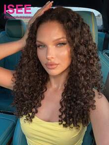 ISEE Curly Glueless Lace Wig, Chocolate Brown, 9x6 Lace Patch, 100% Human Hair, 16-24 Inches, 180% Density, Pre-Cut Lace, Pre-Plucked Hairline, Natural Scalp Effect, Seamless Blend, Ready-To-Wear, Suitable For Women - S4 - View 3
