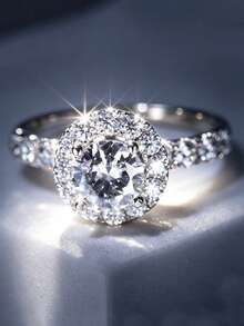 1pc Exquisite Sparkling White Zirconia Inlaid Women's Ring, Engagement Jewelry Suitable For Men And Women, Gift For Family/Friends/Loved Ones - White - View 5