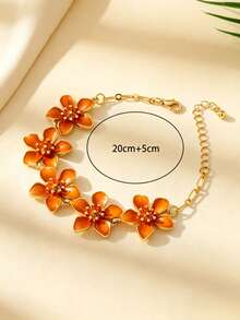 1 buah Gelang Kaki Liontin Bunga Oranye Poliamida Retro yang Menyegarkan, Cocok untuk Liburan/Perjalanan/Kencan/Pemakaian Sehari-hari, Perhiasan Wanita Elegan - Jeruk - View 4