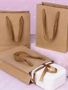 20/10/1pc Khaki Kraft Paper Gift Bag, Durable Kraft Paper Bag With Nylon Rope Handle, Suitable For Birthday Party Gift Packaging, Wedding Favors, Daily Gift Packaging And Small Business Gift Packaging, Perfect For Christmas Gift Packaging - One Size - View 7