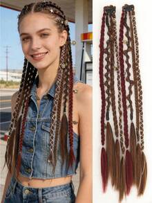 2 Packs Handmade Braided Bohemian 20-Inch Clip-In Hair Extensions, Bohemian Dreadlock Braids, With Everyday Beaded And Delicate Accessories - Multicolor - View 12