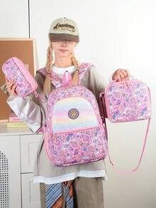 3pcs Unicorn Shiny Glitter Backpack Set, Includes Matching Insulated Lunch Bag And Pencil Case, Perfect For School, Travel And Back To School Season - Multicolor - View 11
