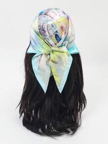 1pc Women's New Geometric Print Silk Scarf Set, Versatile Luxury Influencer Headwrap Square Scarf - Multicolor - View 6