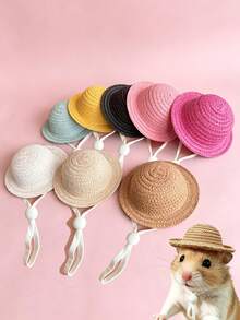 Topi Jerami Kecil untuk Hewan Peliharaan, Dapat Diatur Ukurannya, Topi Matahari Mini Berwarna-warni, Topi Anyaman Rotan, Dekorasi untuk Hamster, Kadal, Hamster Emas, Burung Beo, Burung, Topi Kertas Rotan Buatan Tangan, Penutup Kepala - MultiWarna - View 10