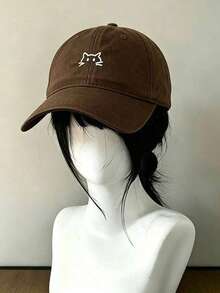 1pc Minimalist Line Cat Embroidery Baseball Cap, Soft And Comfortable Washed Cotton Fabric, Multiple Colors Available. Adjustable Brim, Curved Visor To Flatter Face Shape, Daily Sun Protection, Casual Versatile All-Match Baseball Cap - Multicolor - View 13