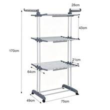 Three-Tier Clothes Drying Rack With Two Bars (Including 3 Sock Clips) – Freestanding Clothes Drying Rack – Suitable For Indoor And Outdoor Use – Foldable And Extendable – Waterproof And Rustproof – Made Of Carbon Steel - Grey - View 10