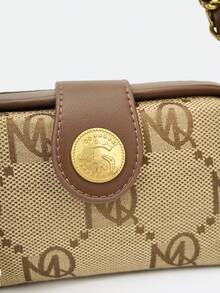 Dedoo Retro Letter Print Canvas Women Underarm Bag Leather Chain Strap Cherry Charm Decor Multi-Use Crossbody Purse Daily Handbag - Khaki - View 7