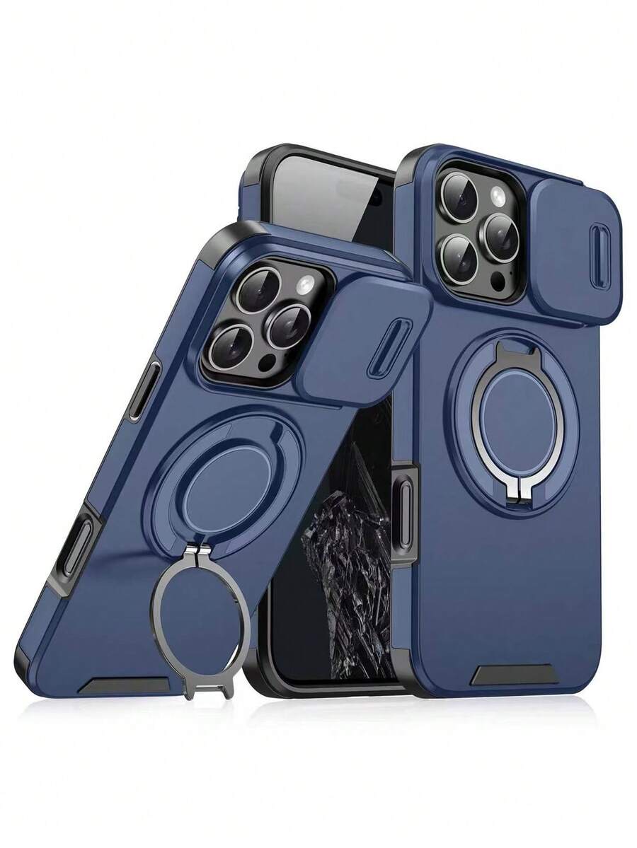 Heavy Duty Rugged Magnetic Stand Protective Case With Sliding Camera Cover, Compatible With Magsafe Card Slot For IPhone 17 Pro Max/17 Air/16/16/15/14/13/12/11 Pro Max Plus - Navy Blue - View 1