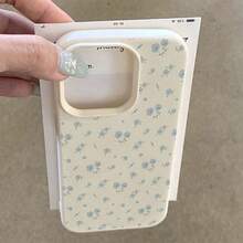 1 Stück minimalistische blaue Blümchen-Grasmuster personalisierte matte Litchi-Textur Vollschutz Anti-Sturz TPU Handyhülle kompatibel mit Apple 17 16 15 14 13 12 11 Pro Max A55/54/53/52/51 S25/24/23/22/21 Serie - Verschiedenfarbig - Übersicht 5