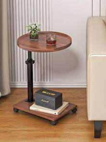 An All-In-One, Adjustable Round Side Table-A Movable Sofa-Side Table Featuring A Modern Living Room Aesthetic And A Space-Saving Design; Suitable For Use Beside Sofas Or Beds, And In Living Rooms, Bedrooms, And Various Other Settings. - Walnut - View 6