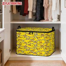 1 pieza Caja de almacenamiento plegable con cremallera grande, caja de almacenamiento con estampado completo de pato amarillo de dibujos animados 2D, estampado de elementos de estilo premium, solución perfecta para organización de viajes, ropa de cama y armario, decoración de dormitorio, vuelta al colegio - Ver 5