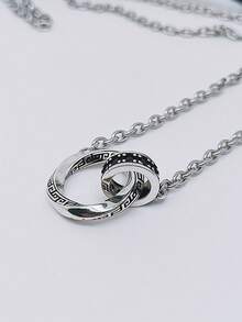 1pc Vintage Mobius Ring Pendant Necklace, And Personalized, Suitable For Men And Women For Daily, Party, Holiday And Music Festival Wear - Silver - View 3