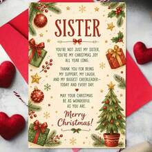 1 Greeting Card + 1 Envelope Warm Festive Christmas Greeting Card, Decorated With Gifts And Tree "Merry Christmas" For Sister, Winter Holiday Elegant Style Card. - View 11