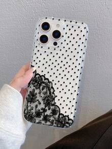 1 buah Casing Ponsel Pelindung Layar Penuh Motif Polkadot Hitam & Renda Bunga Hitam Berlubang Bantalan Udara Anti Guncangan Kompatibel dengan /Apple 17/16/15/14/13/12/11Pro Max/12Pro/14Plus dan Model Lainnya - MultiWarna - View 7