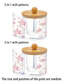 Mini Beach Turtle Pattern 2-In-1 Bamboo Lid Plastic Storage Box, With Dual Round Holes Cosmetic Organizer, Suitable For Makeup Brushes, Beauty Tool Bag, Makeup Organizer, Vanity Accessories, Makeup Bag, Creative Gift For Women (Mini Size) - Multicolor - View 7