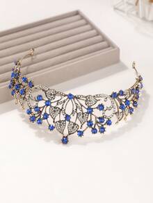 1pc Queen Crown And Headpiece Princess Crown, Suitable For Women And Girls, Perfect For Brides To Wear At Weddings And Halloween Parties - Black Royal Blue - View 7