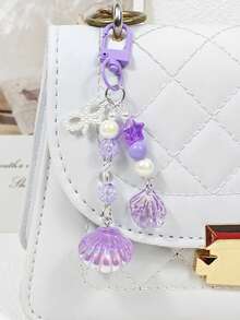 1pc Summer Ocean Vacation Style Phone Charm, Conch Shell Starfish Seashell Pearl Star Phone Chain, Phone Accessory, Keychain, Bag Pendant - Laser Shell - View 14