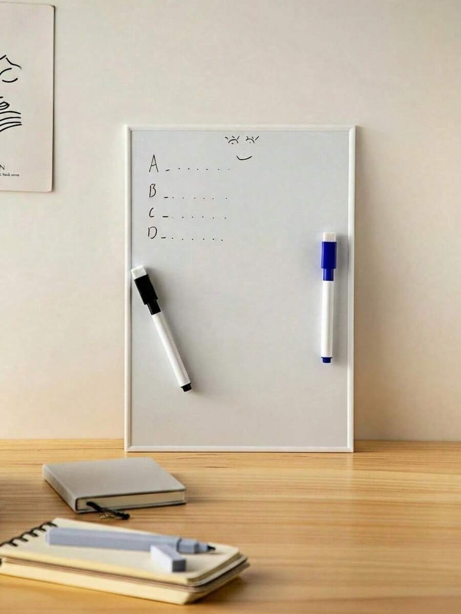 Haus Hana 1pc A4 Size Dry Erase Whiteboard, Magnetic White Board With 3 Pcs Wipe Off Marker Pens Back To School - Multicolor - View 1